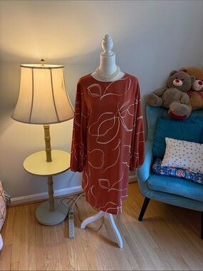 Rust Orange Abstract Floral Shift Dress